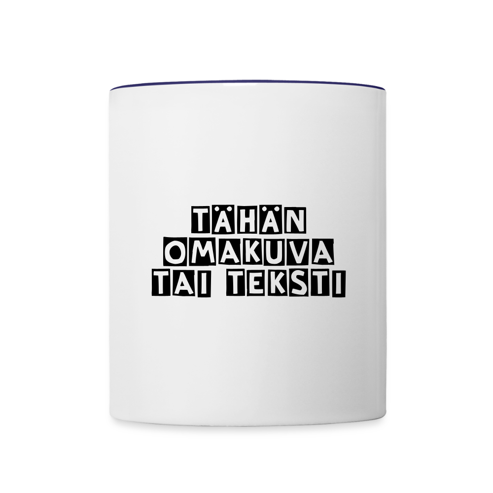 Kaksivärinen muki omalla kuvalla - valkoinen/koboltinsininen