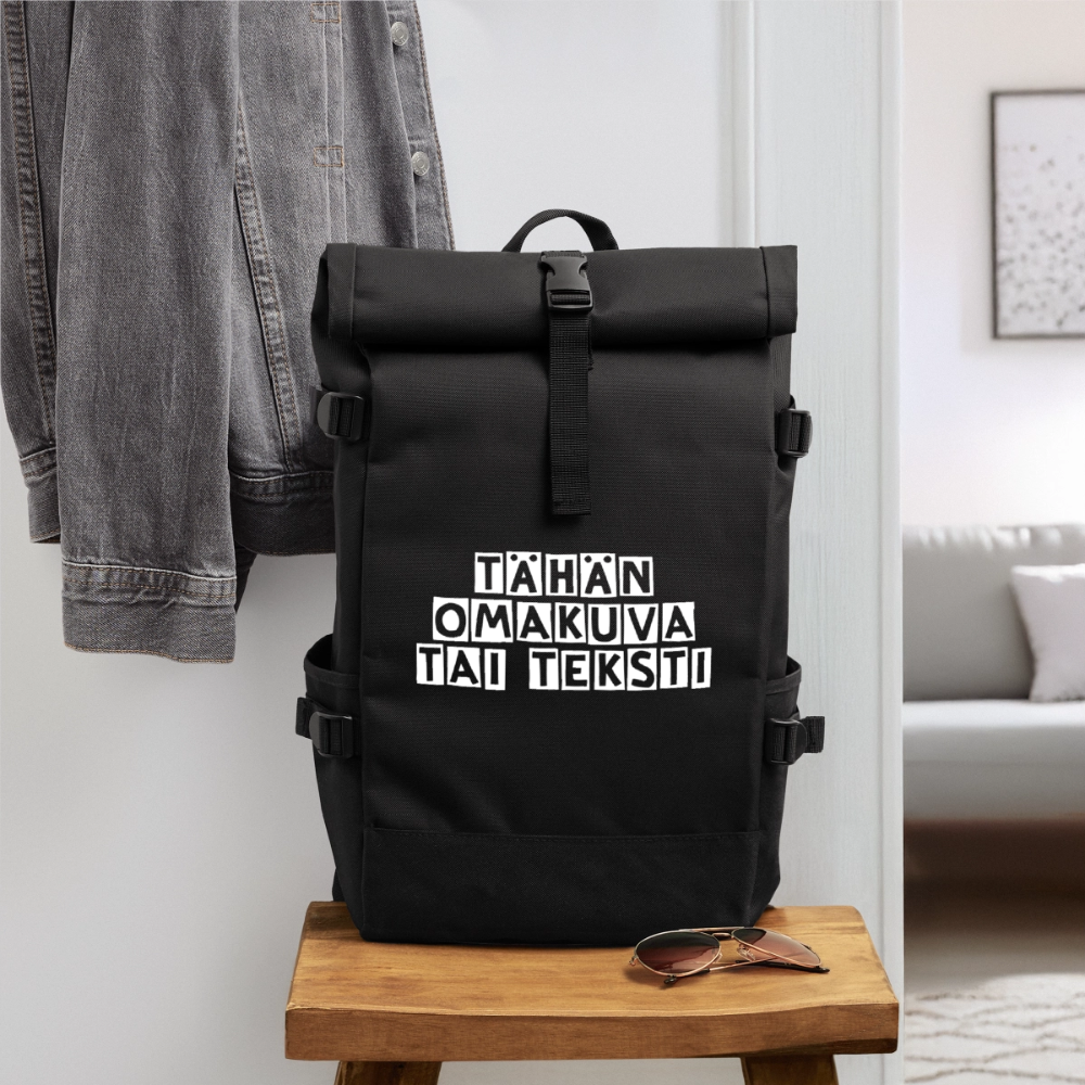 Rolltop-reppu omalla kuvalla - musta