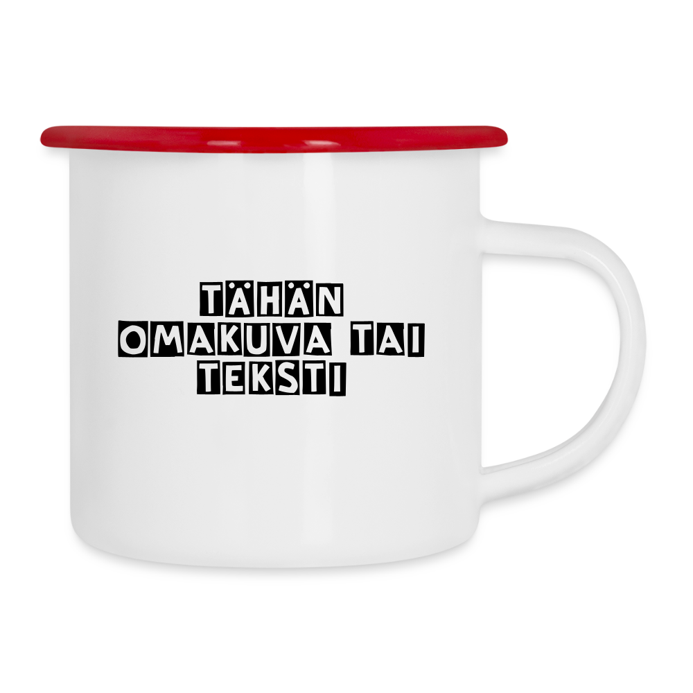 Emalimuki omalla kuvalla - valkoinen/punainen