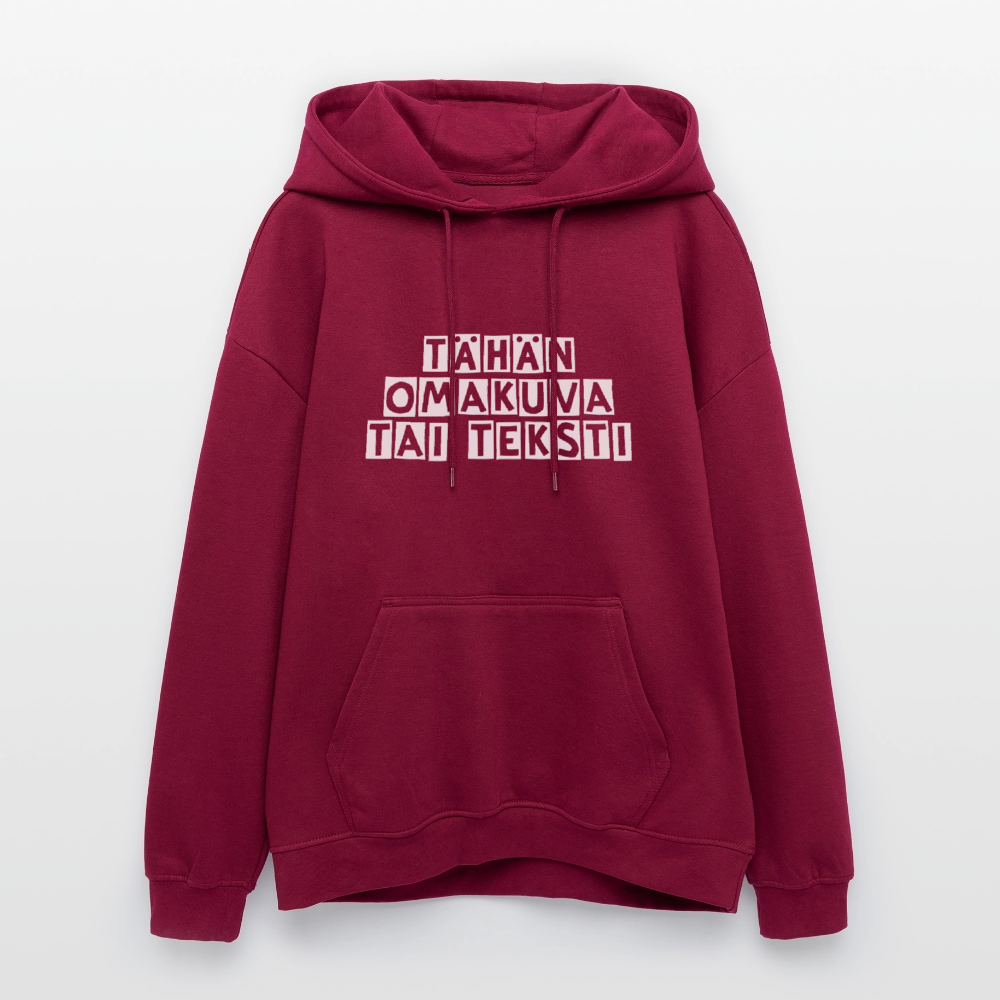 Unisex oversize huppari omalla kuvalla - burgundin punainen