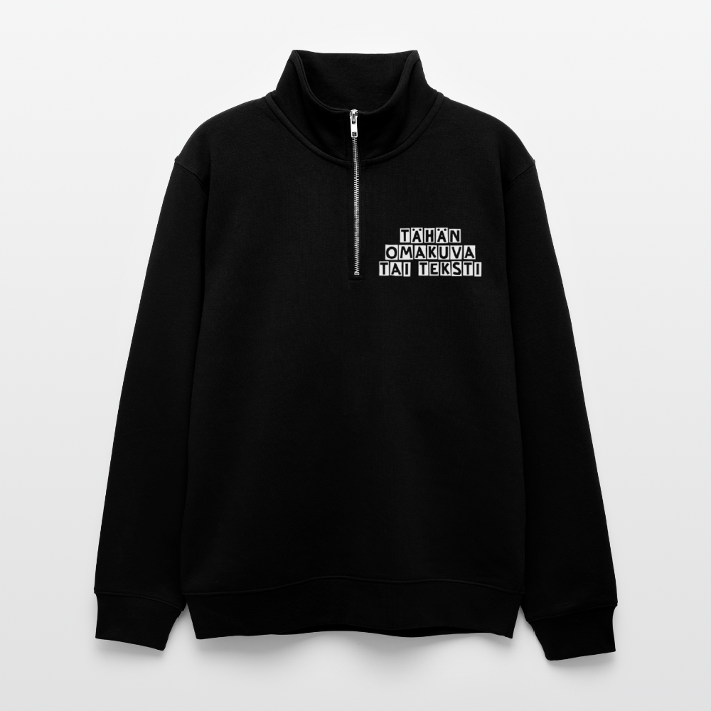 Unisex-collegepaita omalla kuvalla. Vetoketjukauluksella - musta