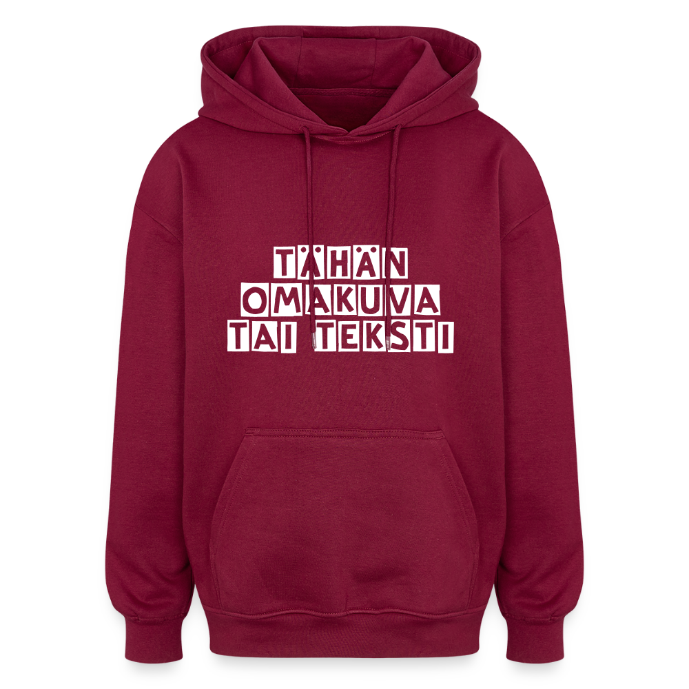 Unisex oversize huppari omalla kuvalla - burgundin punainen