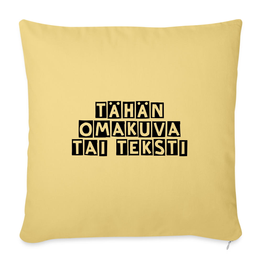 Sohvatyynyn päällinen omalla kuvalla 45 x 45 cm - pesty keltainen