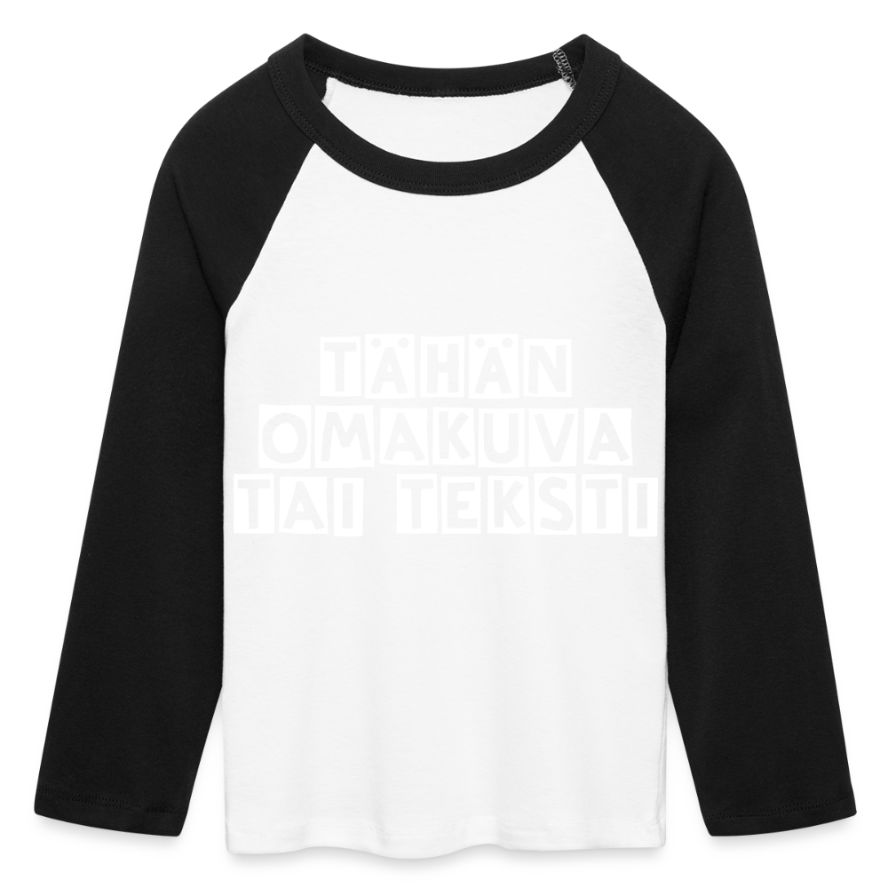Cropped naisten baby t-paita omalla kuvalla. 3/4 hihat - valkoinen/musta