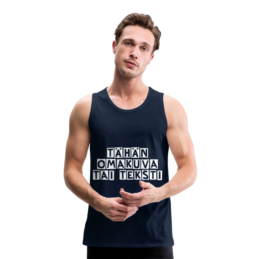 Miesten premium hihaton paita omalla kuvalla - navy