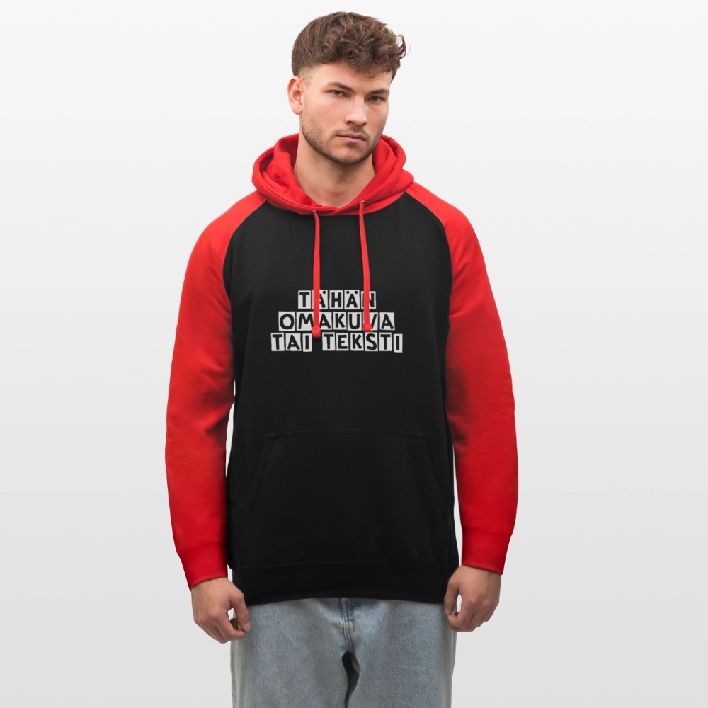 Unisex baseball-huppari omalla kuvalla - musta/punainen
