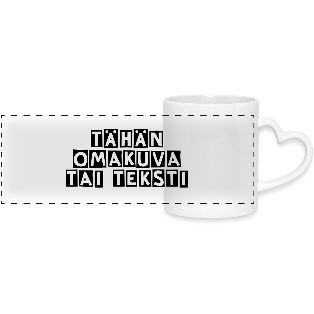 Muki sydämenmuotoisella kahvalla ja omalla panoraamakuvalla - valkoinen