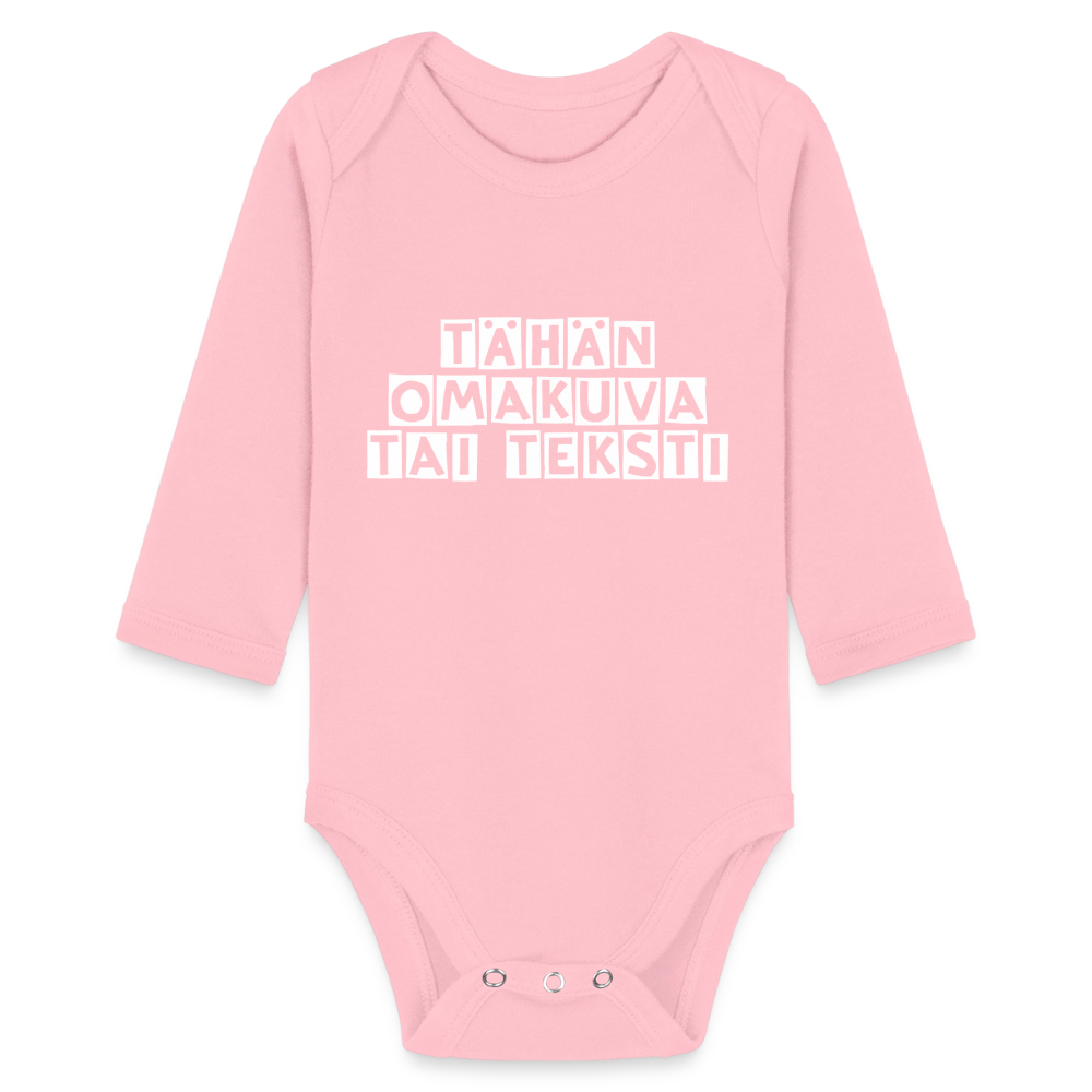Vauvan pitkähihainen luomu-body omalla kuvalla - vaalea pinkki