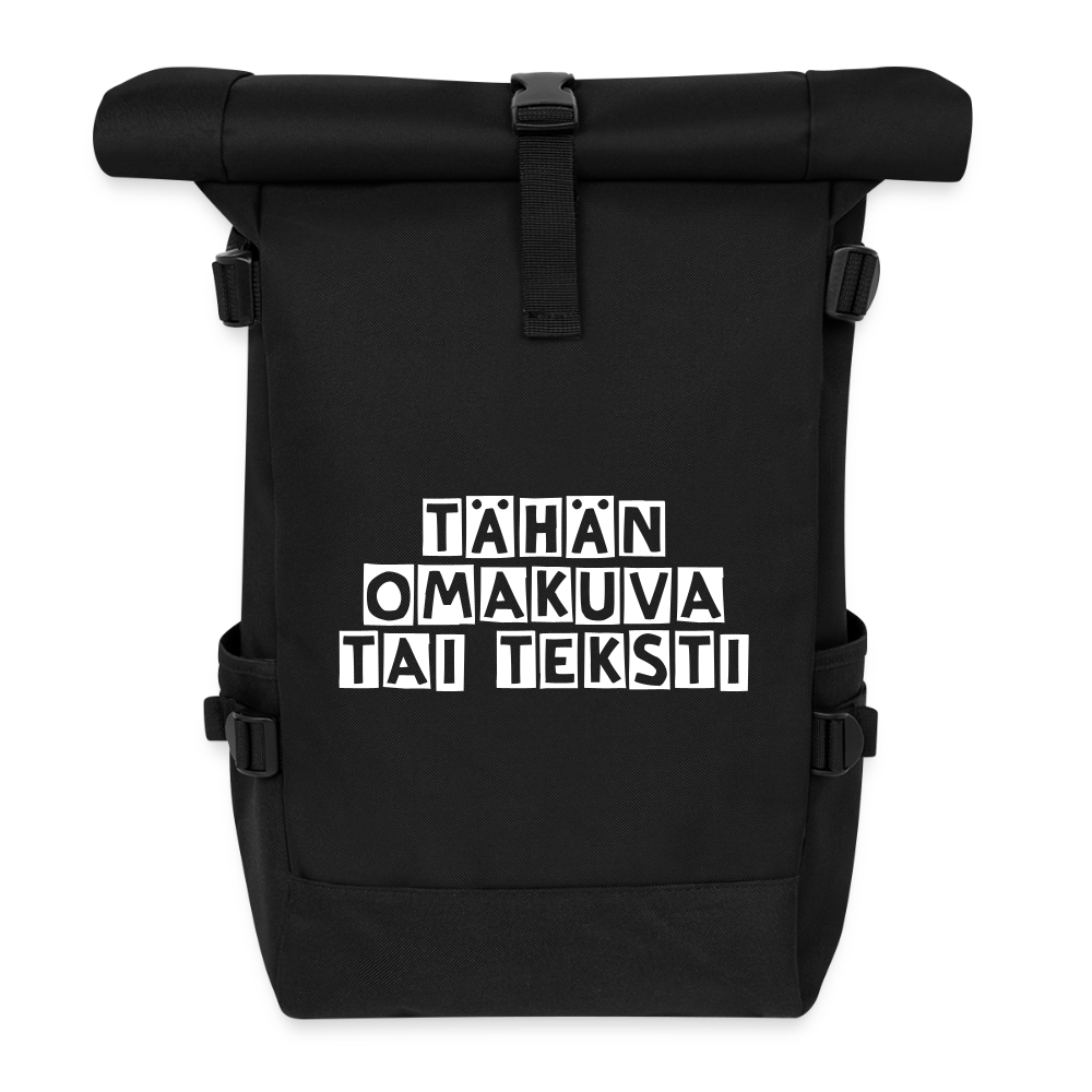 Rolltop-reppu omalla kuvalla - musta
