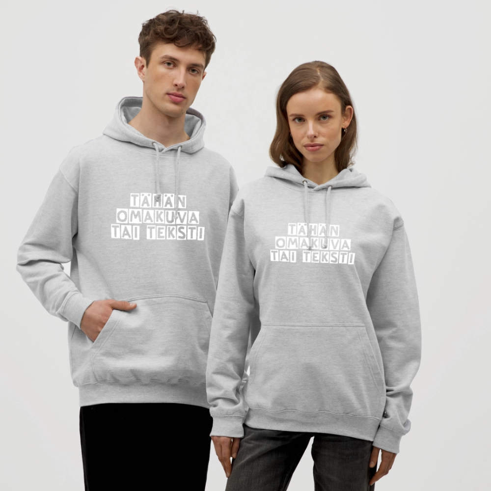 Huppari ”unisex” omalla kuvalla - meleerattu vaaleanharmaa