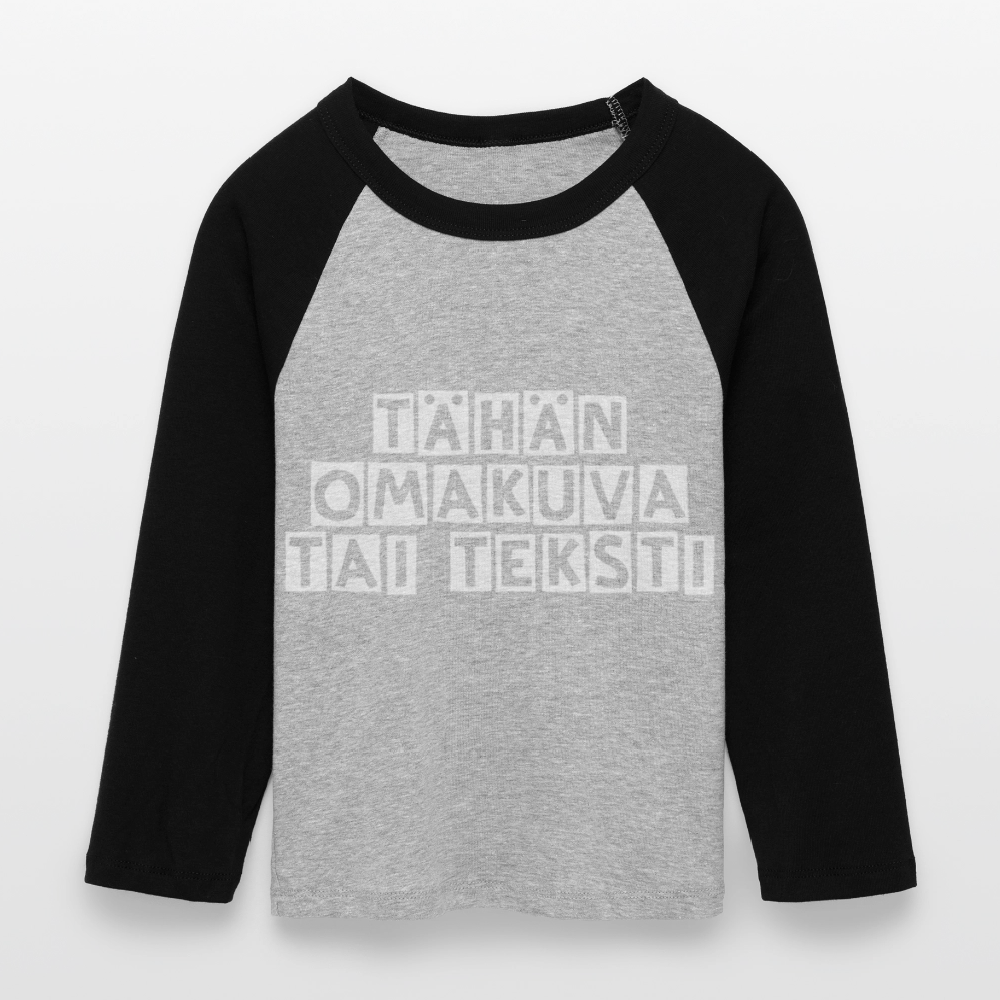 Cropped naisten baby t-paita omalla kuvalla. 3/4 hihat - harmaasävyinen/musta