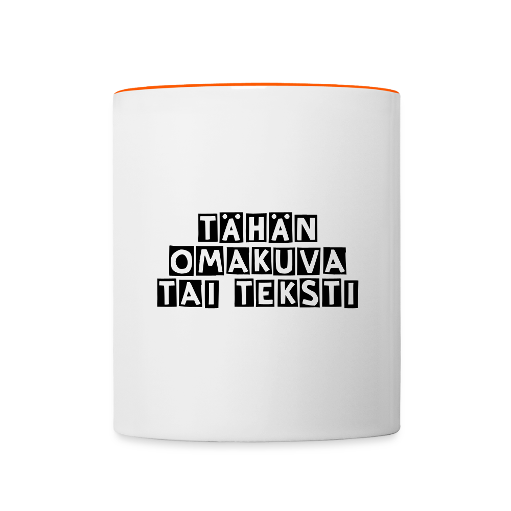 Kaksivärinen muki omalla kuvalla - valkoinen/oranssi