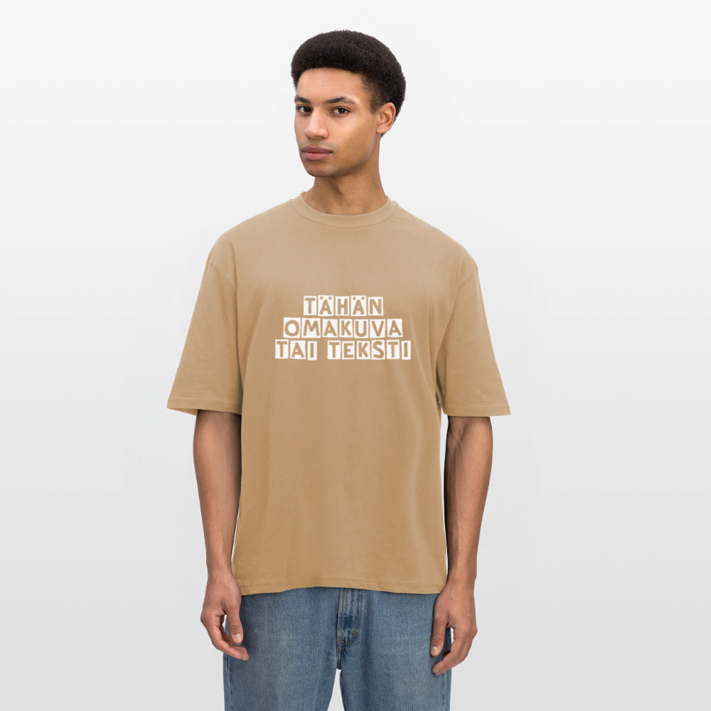Oversized unisex t-paita omalla kuvalla - beige