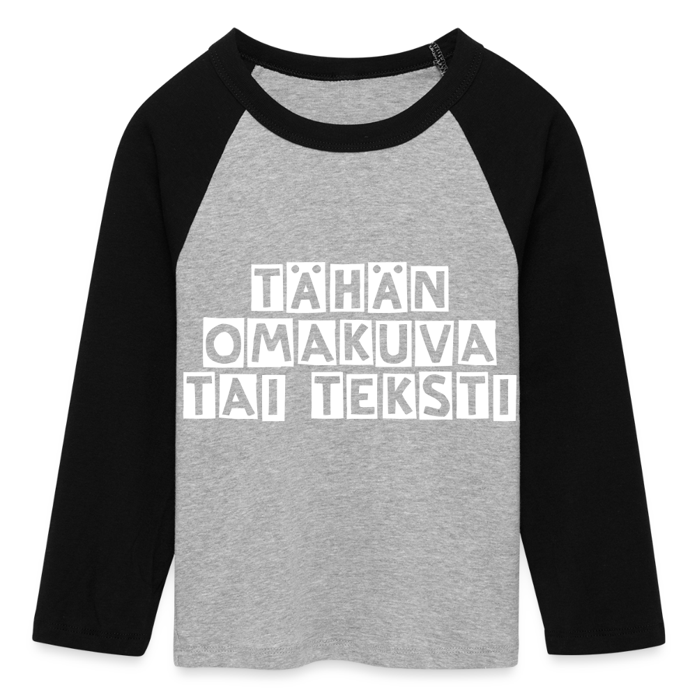 Cropped naisten baby t-paita omalla kuvalla. 3/4 hihat - harmaasävyinen/musta