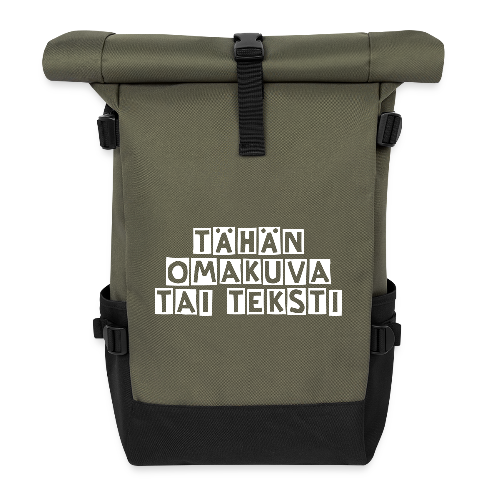 Rolltop-reppu omalla kuvalla - oliivi/musta