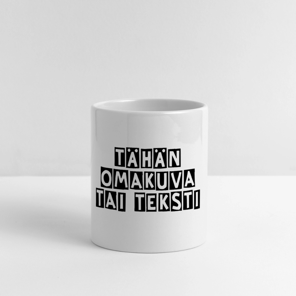 Muki sydämenmuotoisella kahvalla ja omalla panoraamakuvalla - valkoinen