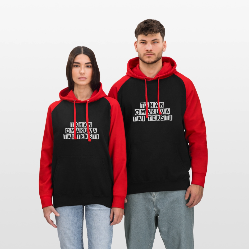 Unisex baseball-huppari omalla kuvalla - musta/punainen
