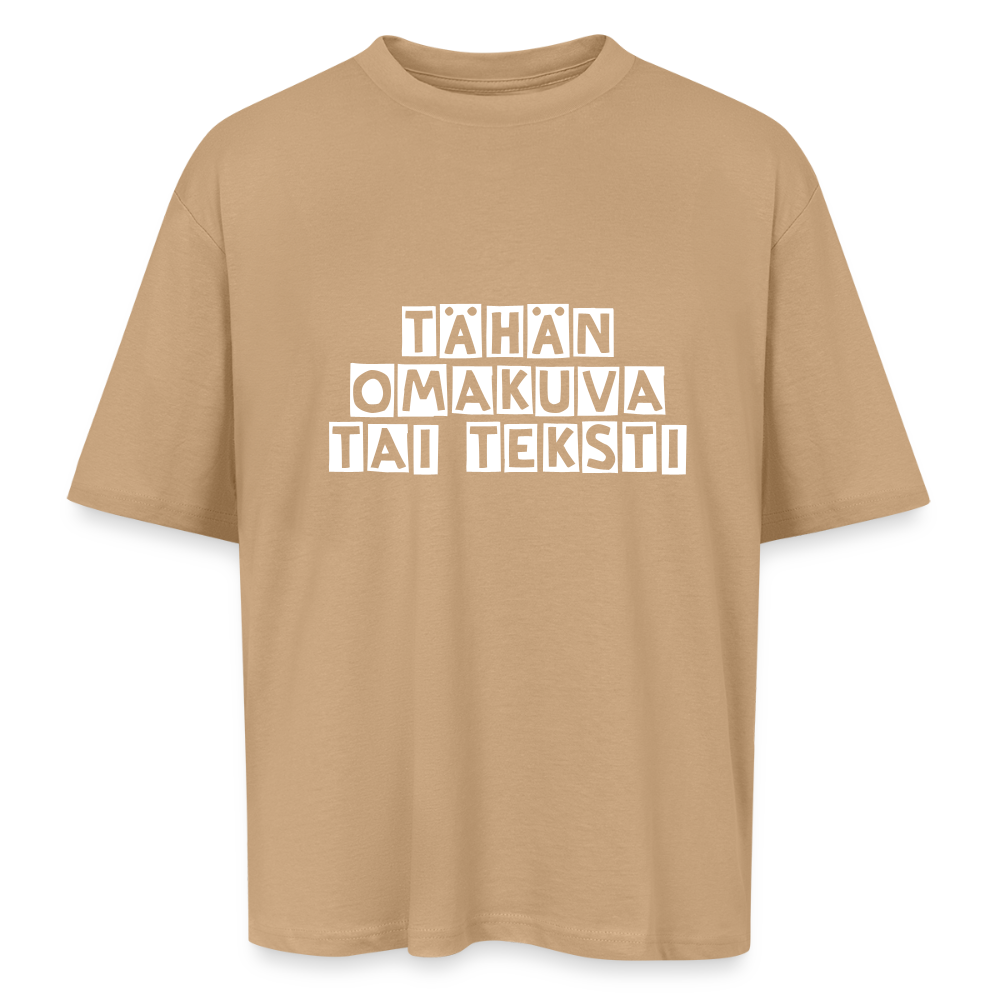 Oversized unisex t-paita omalla kuvalla - beige