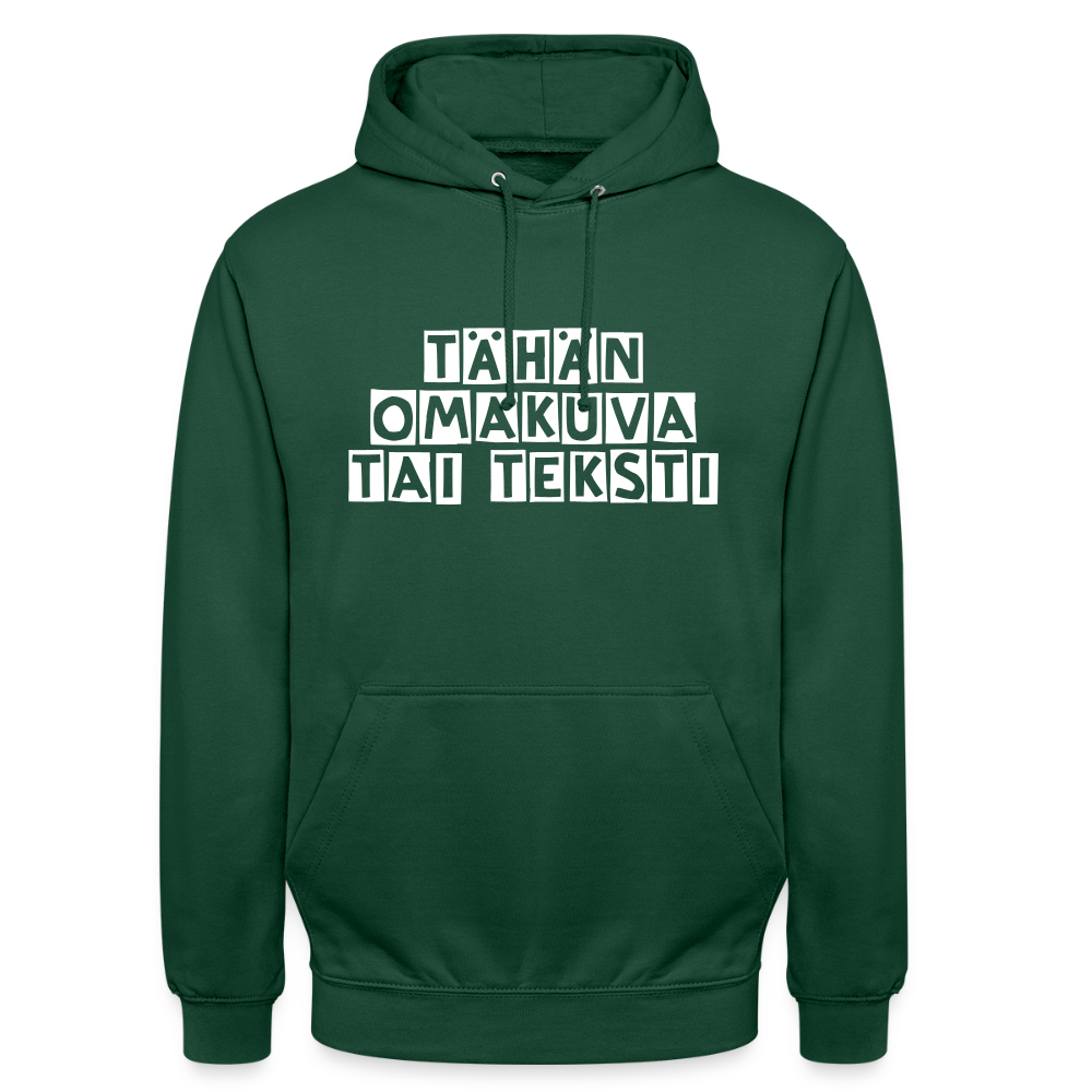 Huppari ”unisex” omalla kuvalla - pullonvihreä