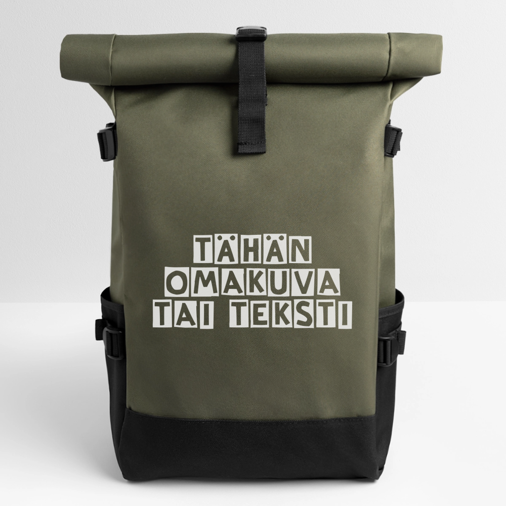 Rolltop-reppu omalla kuvalla - oliivi/musta