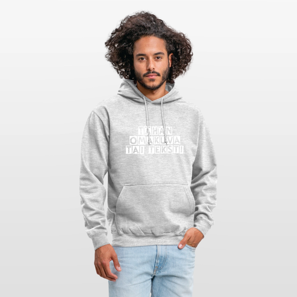 Huppari ”unisex” omalla kuvalla - meleerattu vaaleanharmaa