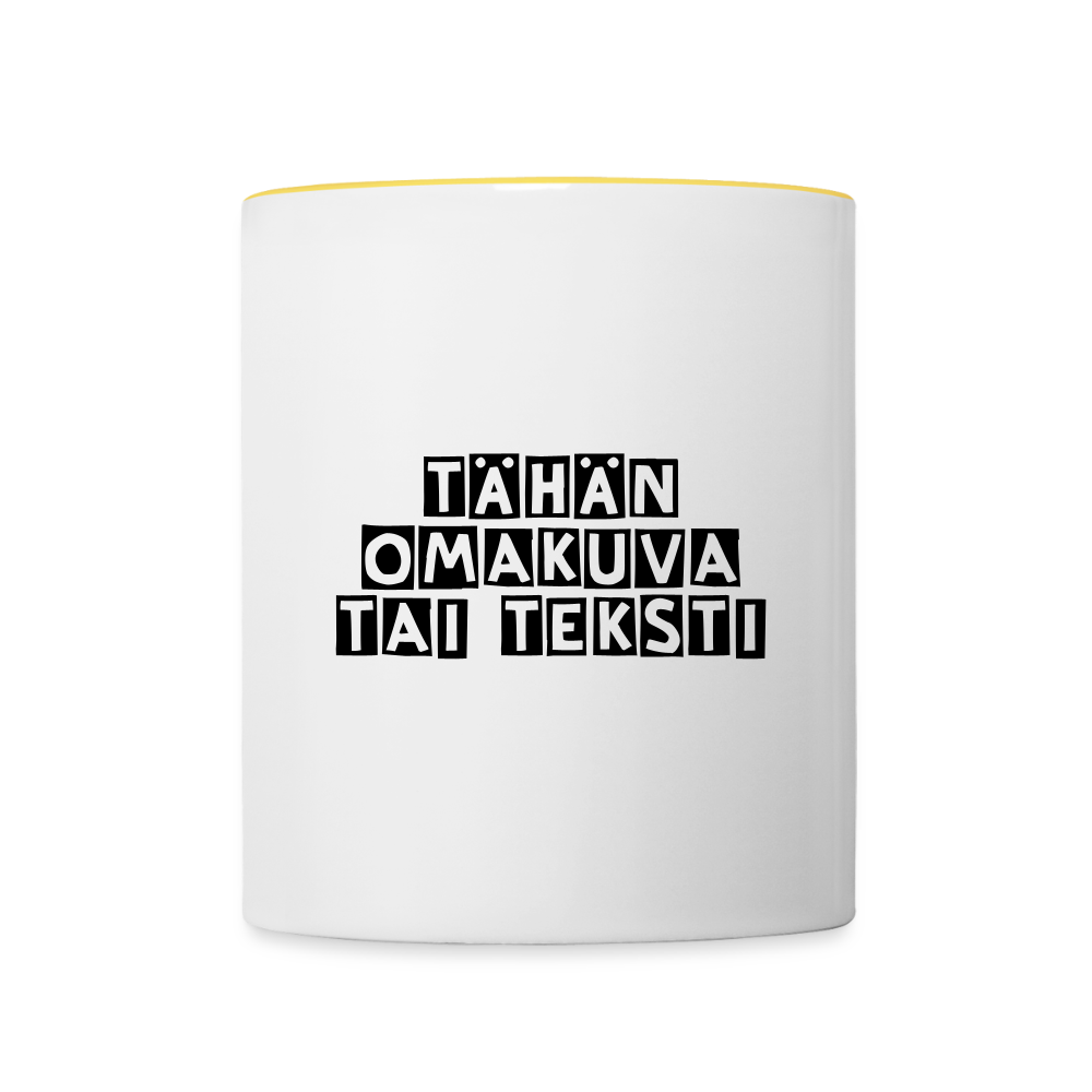 Kaksivärinen muki omalla kuvalla - valkoinen/keltainen