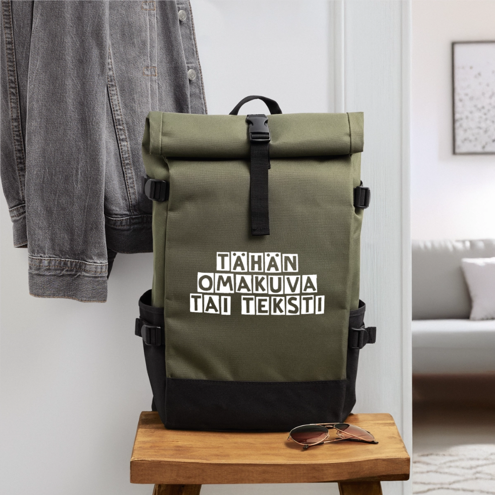Rolltop-reppu omalla kuvalla - oliivi/musta