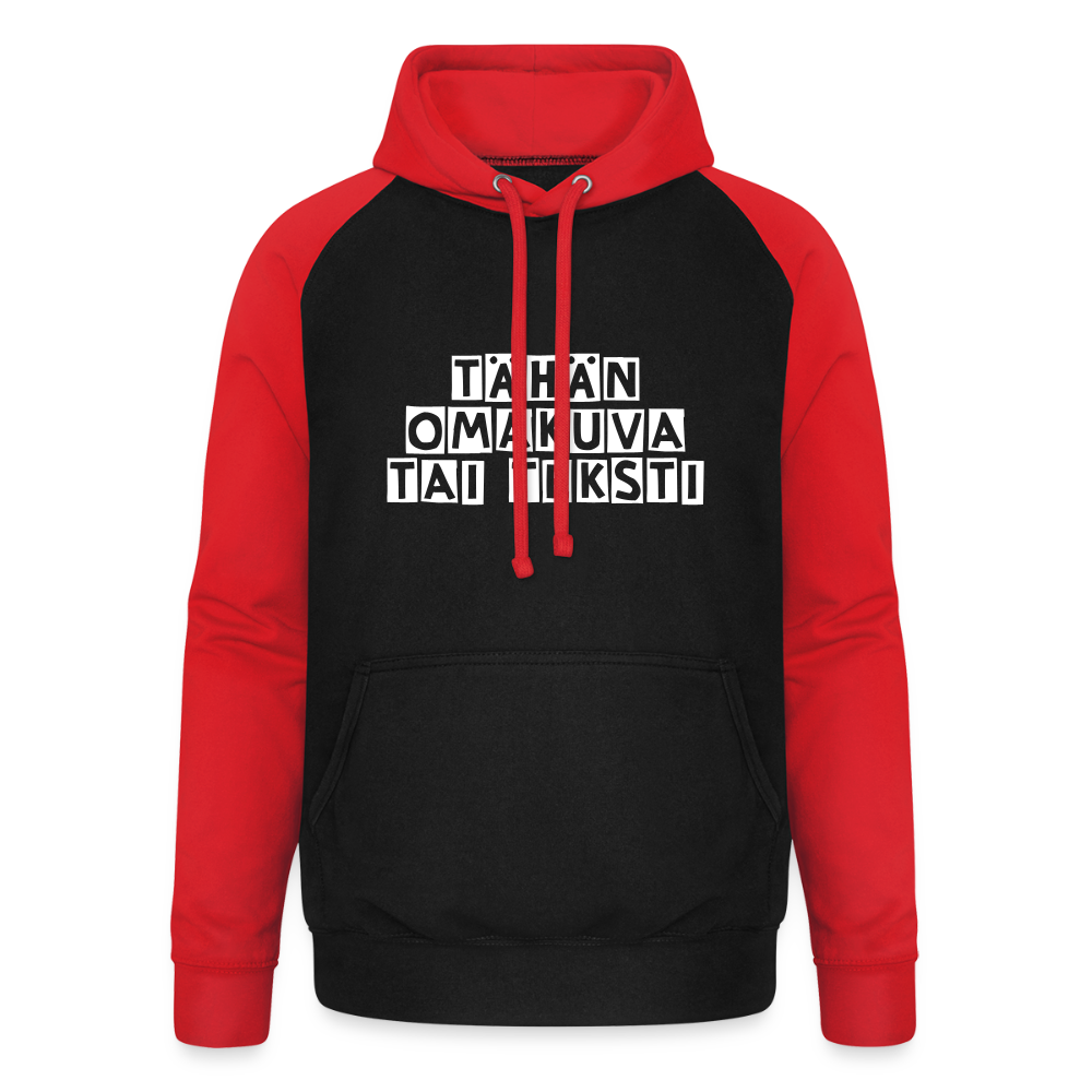 Unisex baseball-huppari omalla kuvalla - musta/punainen