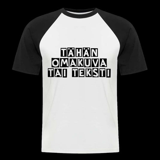 Miesten lyhythihainen baseballpaita omalla kuvalla - valkoinen/musta