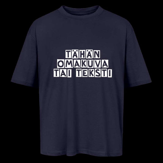 Oversized unisex t-paita omalla kuvalla - laivastonsininen