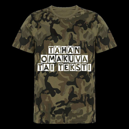 Miesten camo t-paita omalla kuvalla - maastoväri