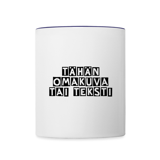 Kaksivärinen muki omalla kuvalla - valkoinen/koboltinsininen