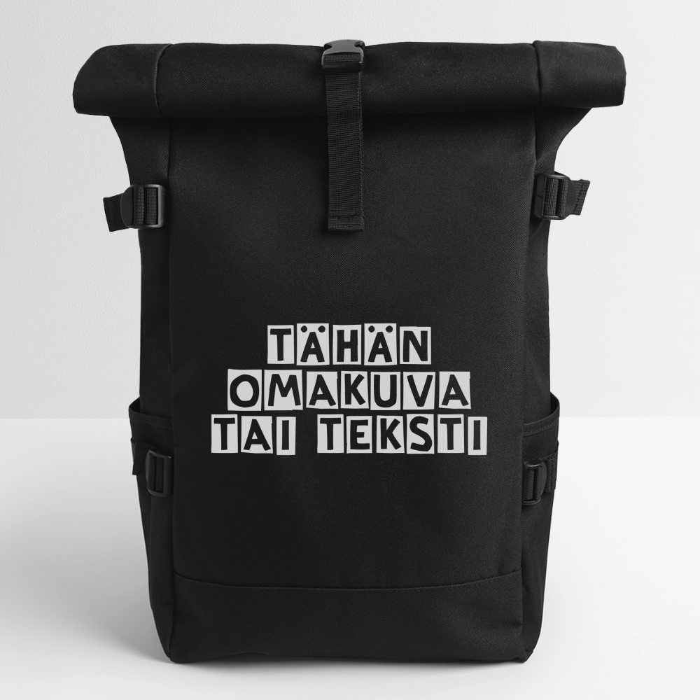 Rolltop-reppu omalla kuvalla - musta