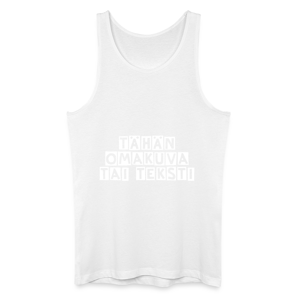 Miesten luomu-tanktoppi omalla kuvalla - valkoinen