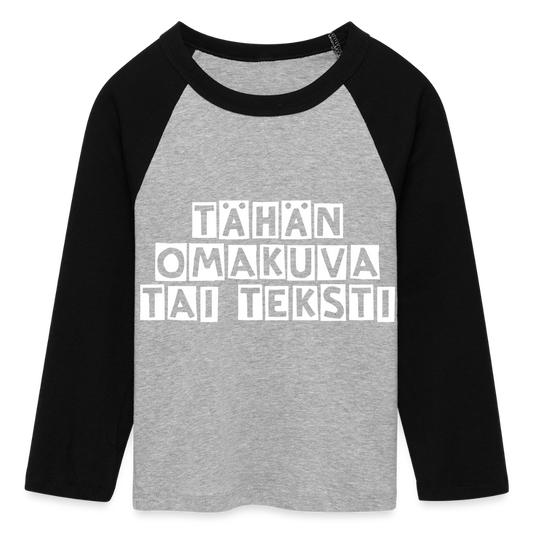 Cropped naisten baby t-paita omalla kuvalla. 3/4 hihat - harmaasävyinen/musta