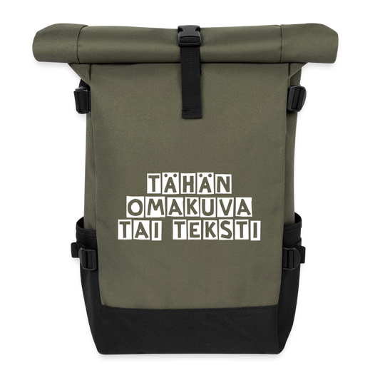 Rolltop-reppu omalla kuvalla - oliivi/musta