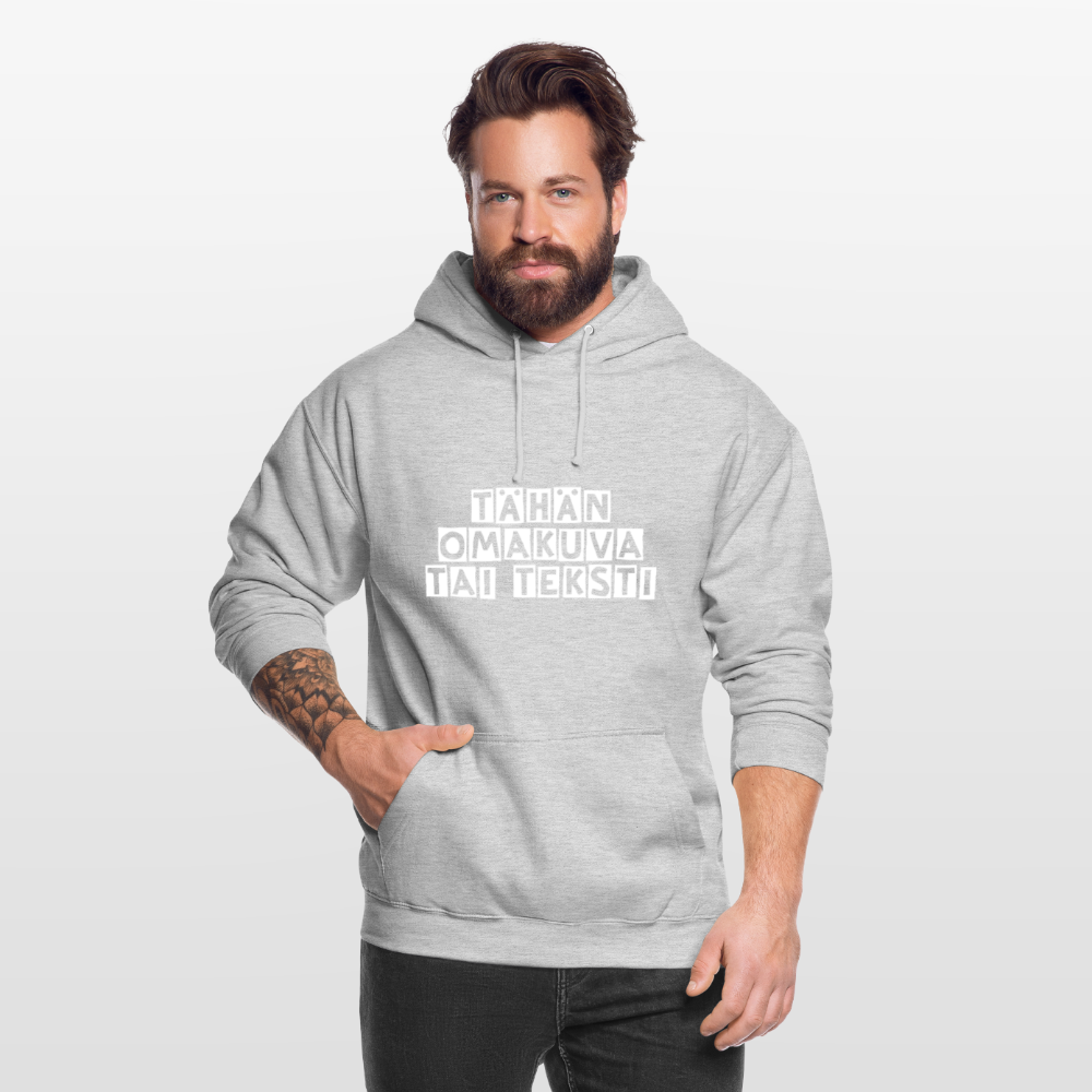 Huppari ”unisex” omalla kuvalla - meleerattu vaaleanharmaa