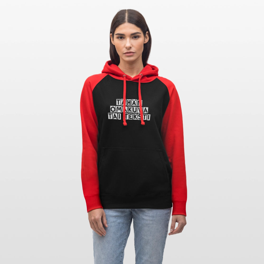 Unisex baseball-huppari omalla kuvalla - musta/punainen