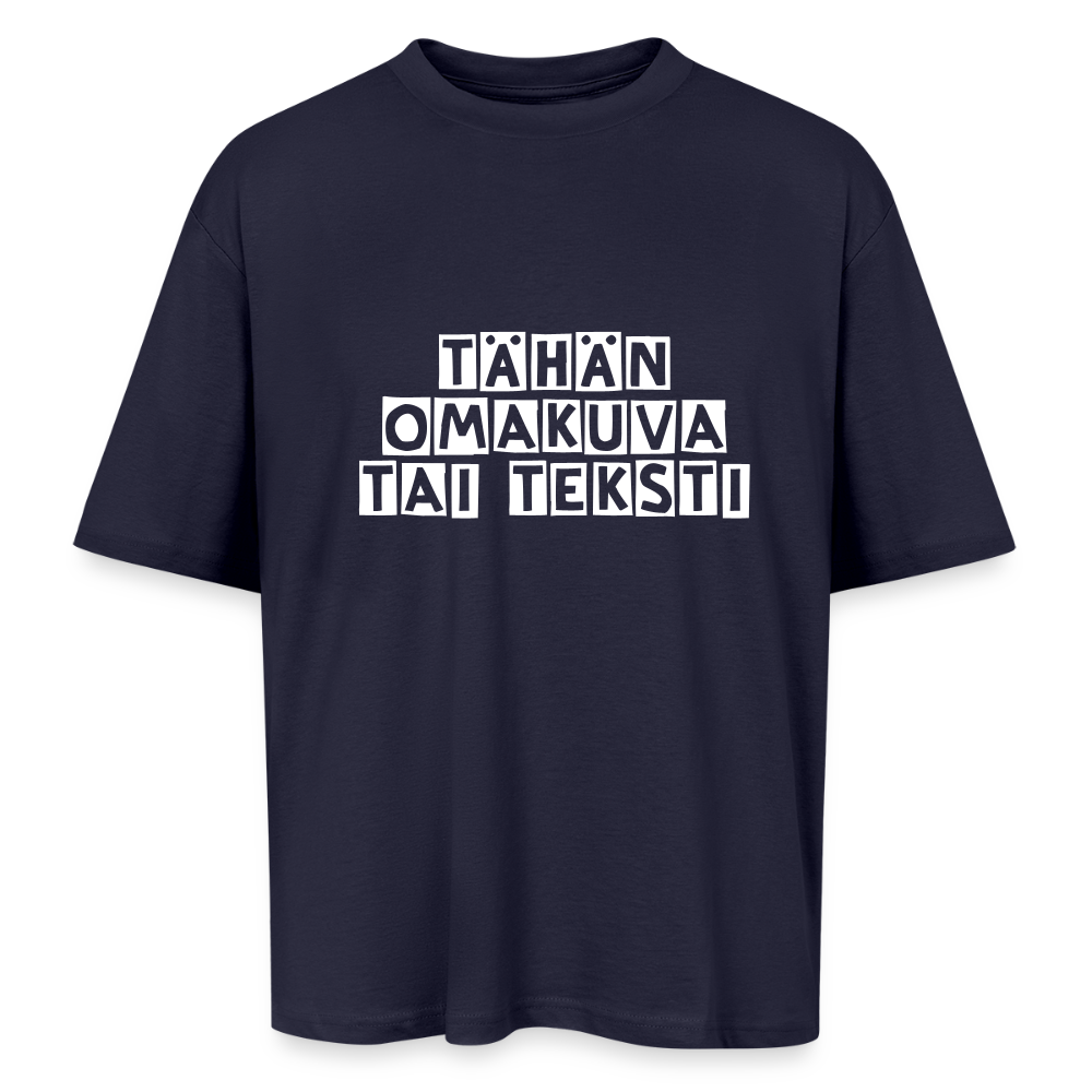 Oversized unisex t-paita omalla kuvalla - laivastonsininen