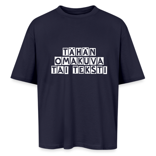 Oversized unisex t-paita omalla kuvalla - laivastonsininen