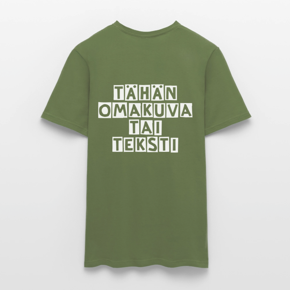 Miesten t-paita omalla kuvalla - armeijanvihreä