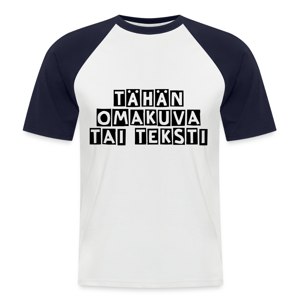 Miesten lyhythihainen baseballpaita omalla kuvalla - valkoinen/laivasto